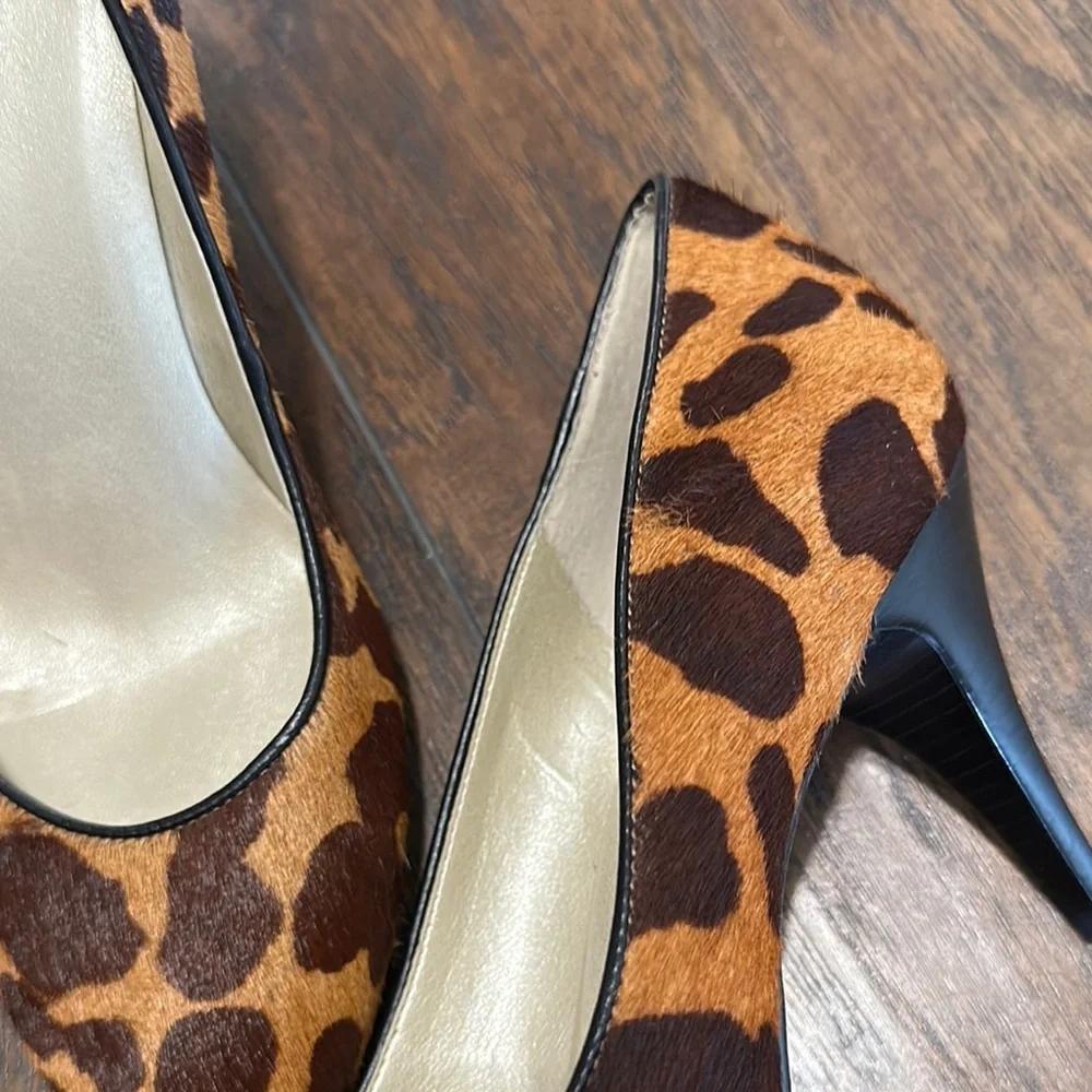 Talbots Brown Animal Cheetah Print Upper Leather Hairy Heels Black Trim 10W
